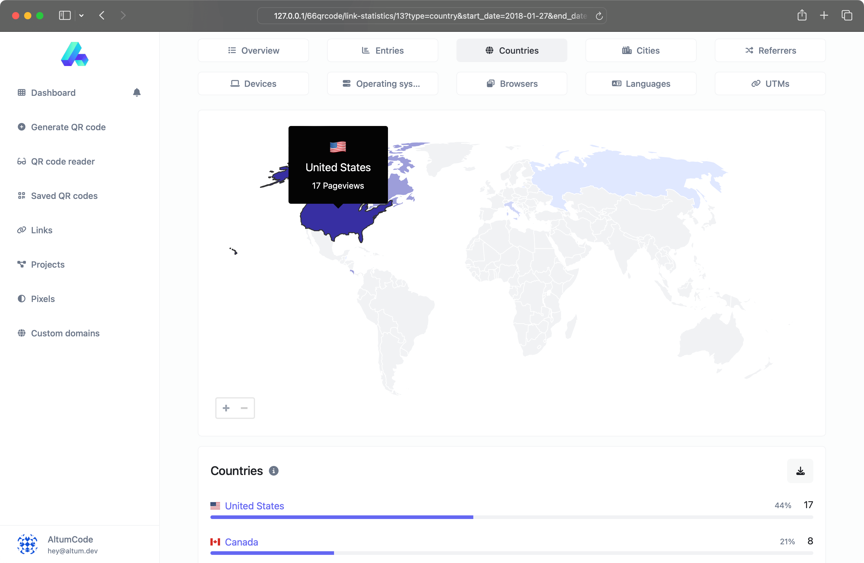 Screenshot der QR-Code-Analyse-Seite
